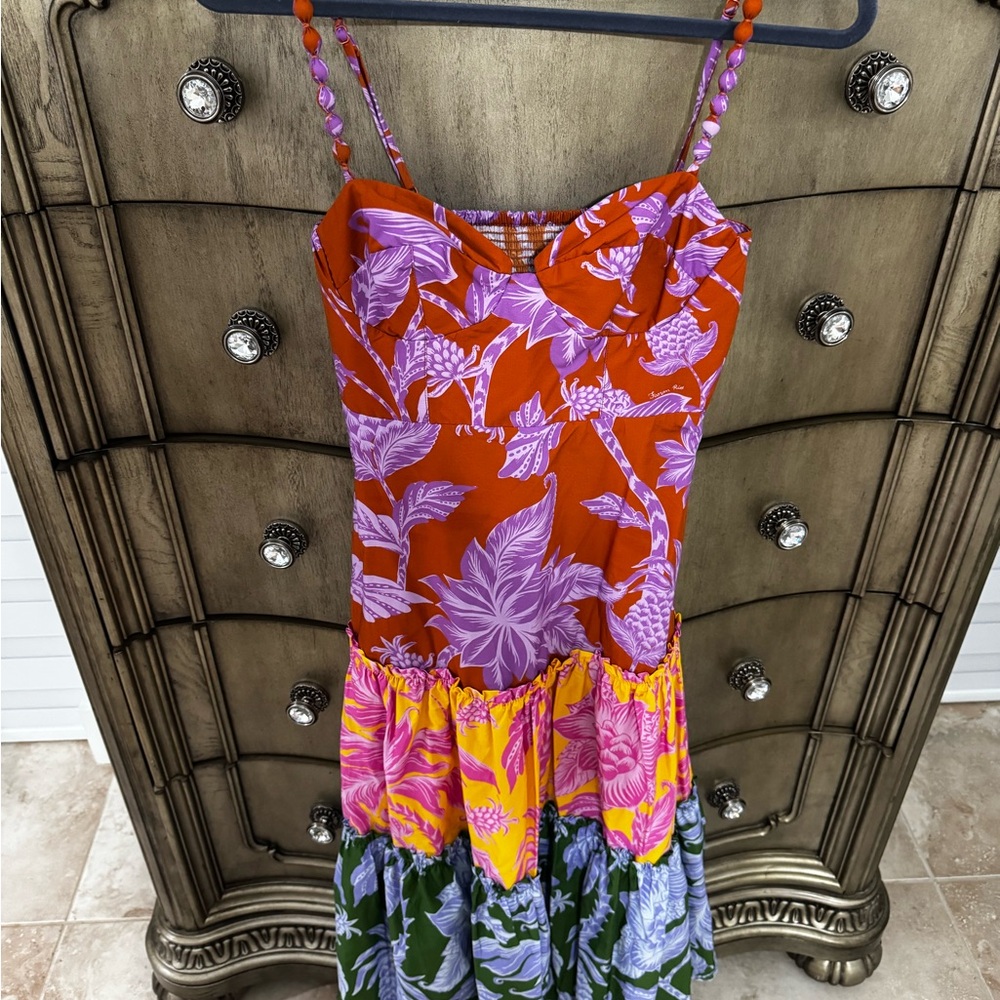 FARM RIO. Colorful Floral Spaghetti Strap Dress